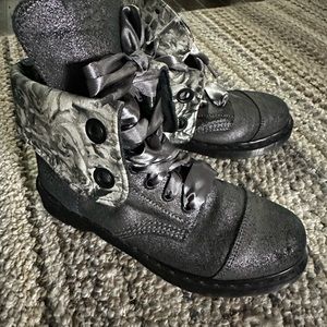 Dr Martens Aimilie Grey Floral Lined Ribbon Lace up Combat Boots